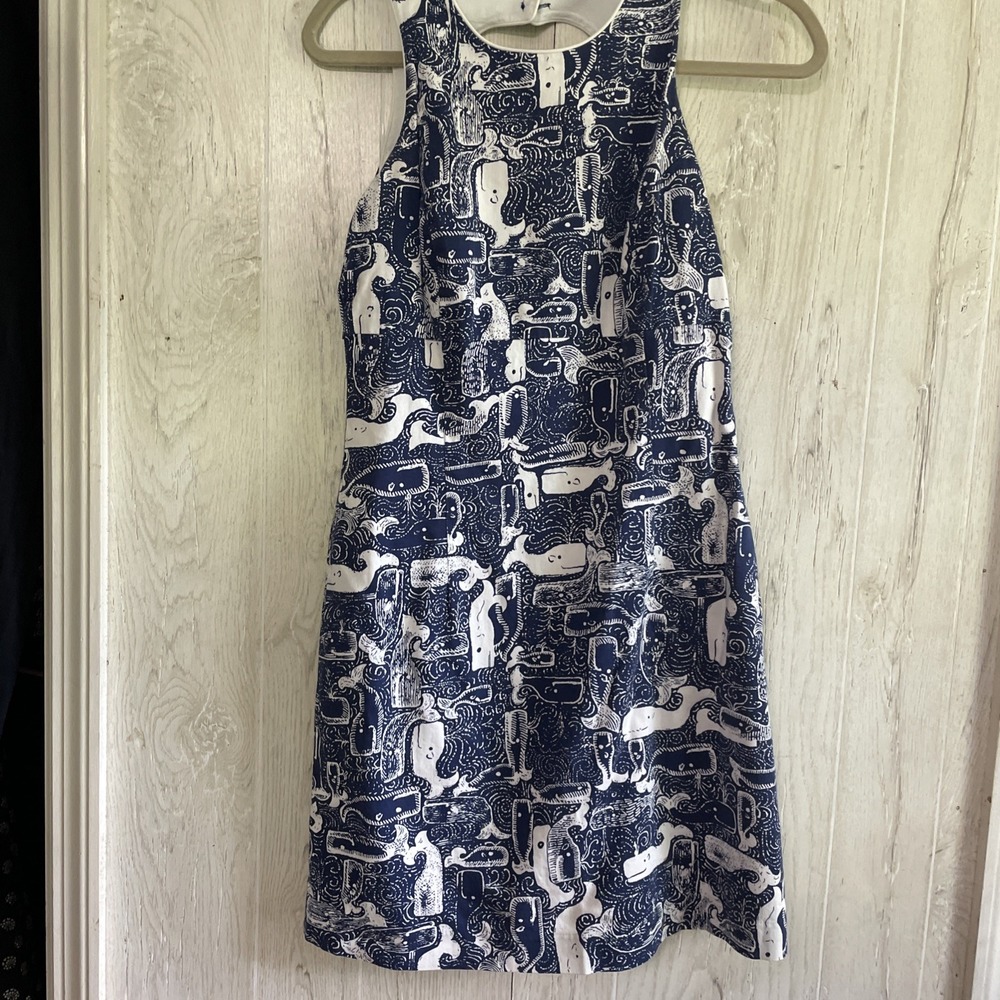 Key West Women's Sleeveless Shift Dress Stretch Blue/White Whale Print‎ 4